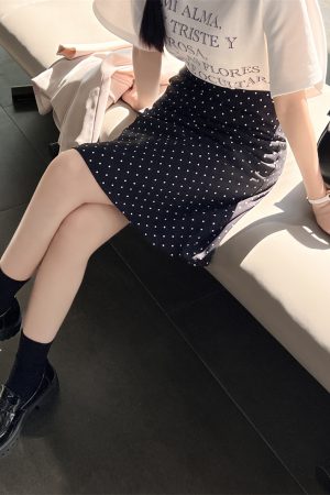 Plus Size Retro Black Polka Dot Half Skirt for Women, Summer A-Line Umbrella Skirt, Petite Bodycon Midi Style