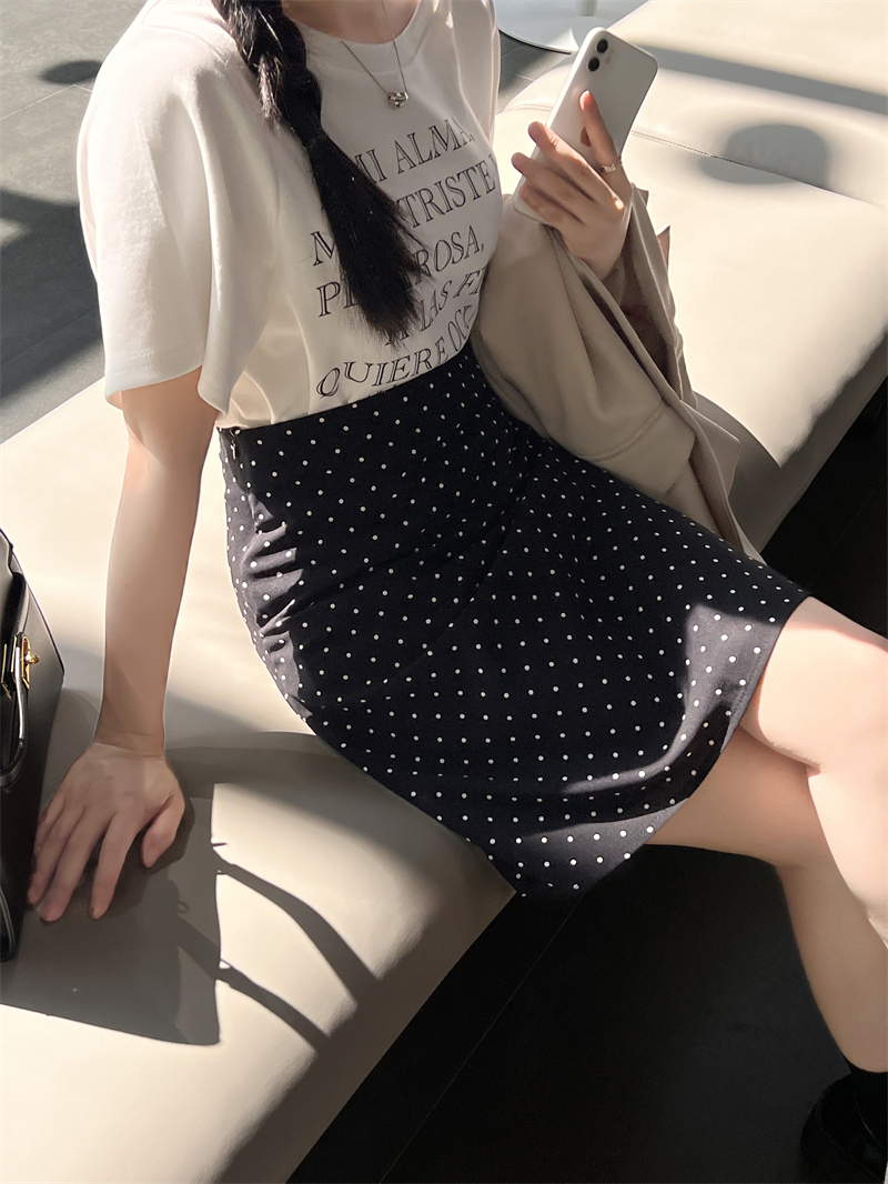 Plus Size Retro Black Polka Dot Half Skirt for Women, Summer A-Line Umbrella Skirt, Petite Bodycon Midi Style Plus Size Retro Black Polka Dot Half Skirt for Women, Summer A-Line Umbrella Skirt, Petite Bodycon Midi Style