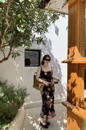 Plus Size Retro Tropical Floral Print Sling Dress - Slightly Chubby Summer Style for a Chic City Look