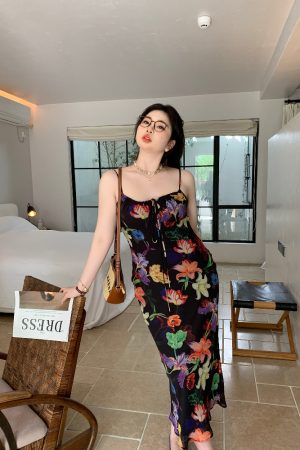 Plus Size Retro Tropical Floral Print Sling Dress - Slightly Chubby Summer Style for a Chic City Look