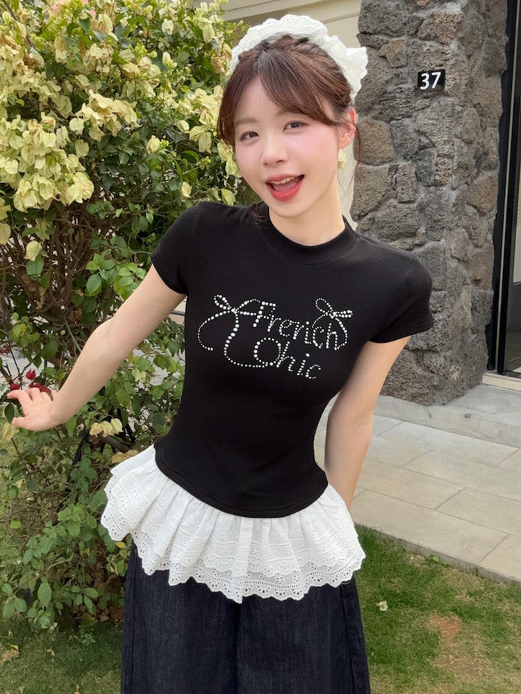 Plus Size Rhinestone Butterfly Knot Lace Short Sleeve T-Shirt for Women - Flattering Slim Fit Summer Top Plus Size Rhinestone Butterfly Knot Lace Short Sleeve T-Shirt for Women - Flattering Slim Fit Summer Top