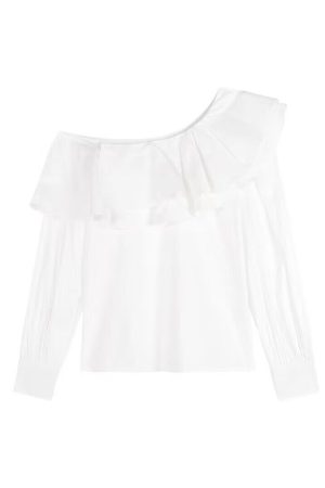 Plus Size Ruffled Off-Shoulder Long Sleeve White Top for Women, Autumn French Style, Flattering Design for Curvy Figures