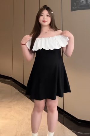 Plus-Size Ruffled Off-Shoulder Sexy Birthday Dress - Fitted Summer Style for Curvy Women, Slimming Aristocratic Look