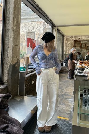 Plus Size Ruffled Tie-Dye Deep V-Neck Sheer Mesh Slim Fit T-Shirt - Hot Girl Style, Trendy Summer Fashion, Y2K Vibes