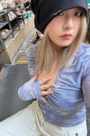 Plus Size Ruffled Tie-Dye Deep V-Neck Sheer Mesh Slim Fit T-Shirt - Hot Girl Style, Trendy Summer Fashion, Y2K Vibes