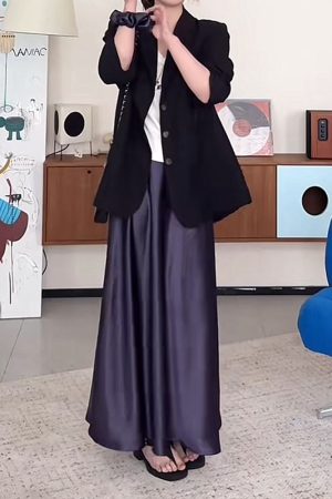 Plus-Size Satin A-Line Midi Skirt for Women - Flattering Mermaid Shape, 2025 New Style, Chic and Elegant Fashion