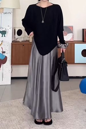 Plus-Size Satin A-Line Midi Skirt for Women - Flattering Mermaid Shape, 2025 New Style, Chic and Elegant Fashion