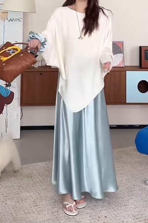 Plus-Size Satin A-Line Midi Skirt for Women - Flattering Mermaid Shape, 2025 New Style, Chic and Elegant Fashion