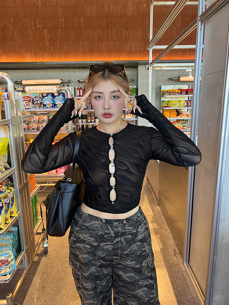 Plus Size Sexy Hollow Out Long Sleeve T-Shirt - Retro Autumn Style, Trendy Hot Girl Base Top Plus Size Sexy Hollow Out Long Sleeve T-Shirt - Retro Autumn Style, Trendy Hot Girl Base Top