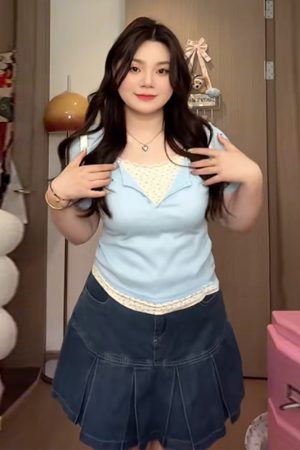 Plus-Size Slim-Fit Short Sleeve Floral Patchwork T-Shirt - Summer Design, Faux Two-Piece Style for Women