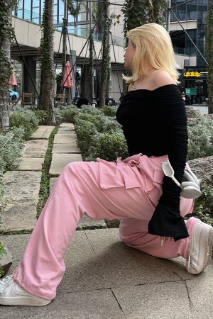 Plus Size Slimming Cargo Pants in Candy Color - European American Style Sports Casual Long Pants with Large Pockets for Spring Summer