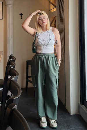 Plus Size Slimming Cargo Pants in Candy Color - European American Style Sports Casual Long Pants with Large Pockets for Spring Summer