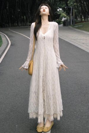 Plus-Size Slimming Two-Piece Summer Dress Cardigan Set with Elegant Jacquard Lace Camisole â€“ Perfect for Chic Casual Outings