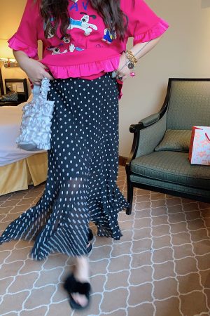 Plus Size Split Dot Midi Skirt for Women - Slimming Long Skirt for Summer 2025 - Casual Chic Style for Curvy Girls