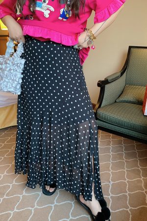 Plus Size Split Dot Midi Skirt for Women - Slimming Long Skirt for Summer 2025 - Casual Chic Style for Curvy Girls