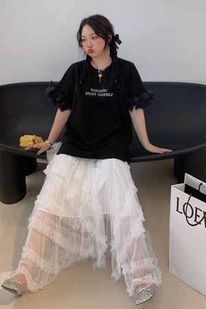 Plus Size Split Short Sleeve T-Shirt for Women - Trendy White Summer Top, Fashionable Niche Design for 2025