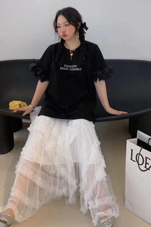 Plus Size Split Short Sleeve T-Shirt for Women - Trendy White Summer Top, Fashionable Niche Design for 2025