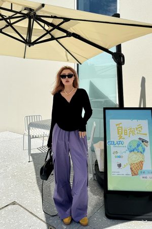 Plus Size Street Style Purple Cargo Pants for Autumn, Loose Paratrooper Design for Outdoor Climbing, Fashionable 2024 Look