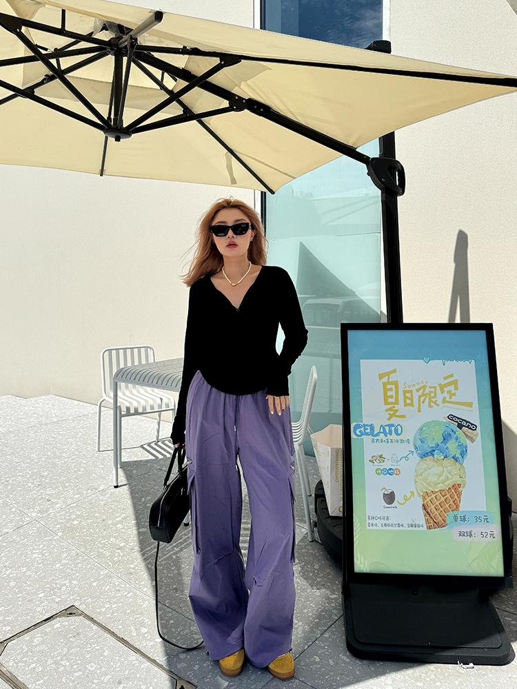 Plus Size Street Style Purple Cargo Pants for Autumn, Loose Paratrooper Design for Outdoor Climbing, Fashionable 2024 Look Plus Size Street Style Purple Cargo Pants for Autumn, Loose Paratrooper Design for Outdoor Climbing, Fashionable 2024 Look