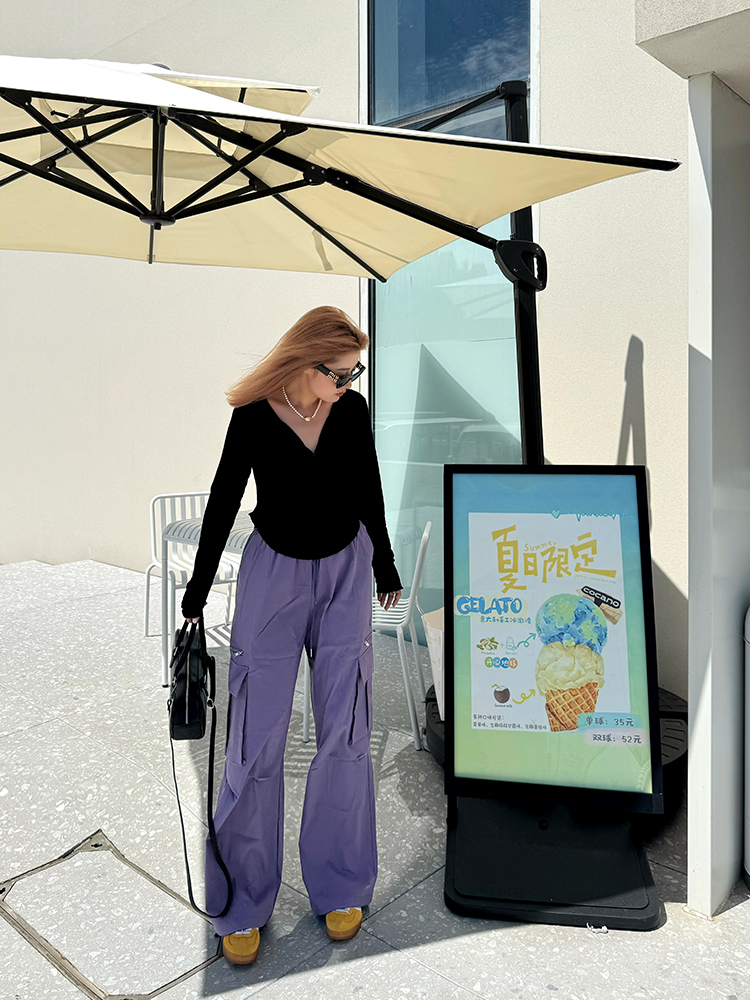 Plus Size Street Style Purple Cargo Pants for Autumn, Loose Paratrooper Design for Outdoor Climbing, Fashionable 2024 Look Plus Size Street Style Purple Cargo Pants for Autumn, Loose Paratrooper Design for Outdoor Climbing, Fashionable 2024 Look