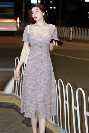 Plus-Size Striped Bodycon Dress for Summer, Square Neck, Flattering Fit, Dopamine Outfit, Perfect for Curvy Figures