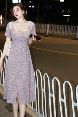 Plus-Size Striped Bodycon Dress for Summer, Square Neck, Flattering Fit, Dopamine Outfit, Perfect for Curvy Figures