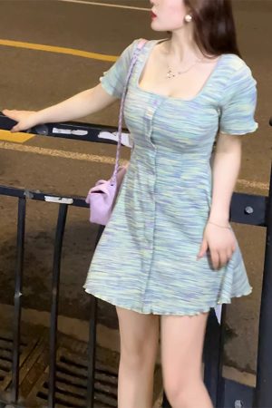 Plus-Size Striped Bodycon Dress for Summer, Square Neck, Flattering Fit, Dopamine Outfit, Perfect for Curvy Figures