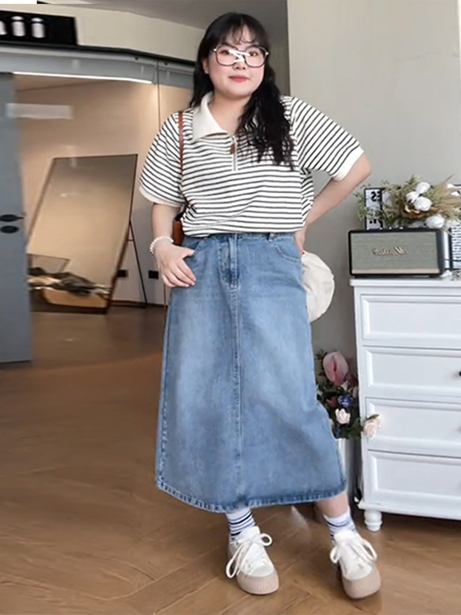 Plus Size Striped Polo Shirt for Women - Summer Lapel Top, Flattering Loose Fit, Shoulder-Reducing, Age-Defying Style Plus Size Striped Polo Shirt for Women - Summer Lapel Top, Flattering Loose Fit, Shoulder-Reducing, Age-Defying Style