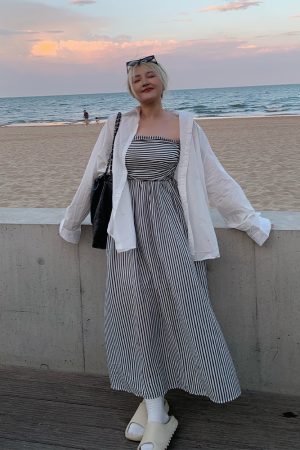 Plus Size Striped Strapless Dress for Curvy Figures - Gentle Temperament Beach Vacation Style, Super Stylish Summer Dress