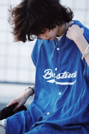 Plus Size Summer Denim Shirt for Women - Loose Fit Short Sleeve Retro Street Style Top