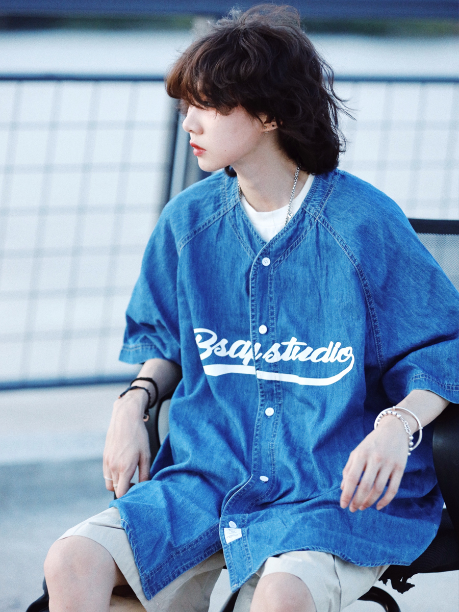 Plus Size Summer Denim Shirt for Women - Loose Fit Short Sleeve Retro Street Style Top Plus Size Summer Denim Shirt for Women - Loose Fit Short Sleeve Retro Street Style Top