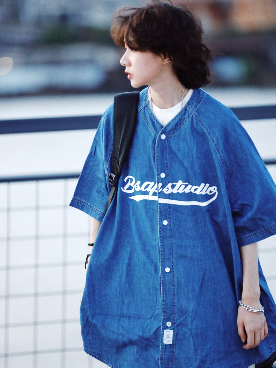 Plus Size Summer Denim Shirt for Women - Loose Fit Short Sleeve Retro Street Style Top Plus Size Summer Denim Shirt for Women - Loose Fit Short Sleeve Retro Street Style Top