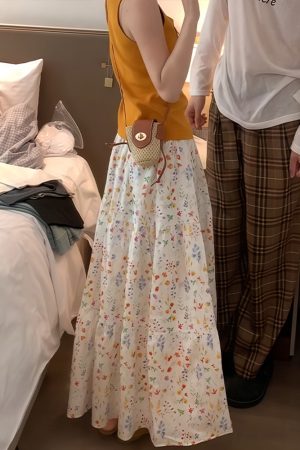 Plus Size Summer Floral Midi Skirt A-Line for Pear-Shaped Figures - Hip-Covering, Slimming Long Skirt for 2025