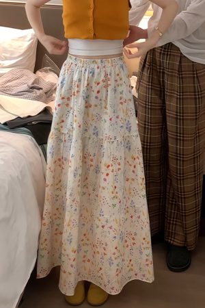 Plus Size Summer Floral Midi Skirt A-Line for Pear-Shaped Figures - Hip-Covering, Slimming Long Skirt for 2025