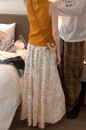 Plus Size Summer Floral Midi Skirt A-Line for Pear-Shaped Figures - Hip-Covering, Slimming Long Skirt for 2025