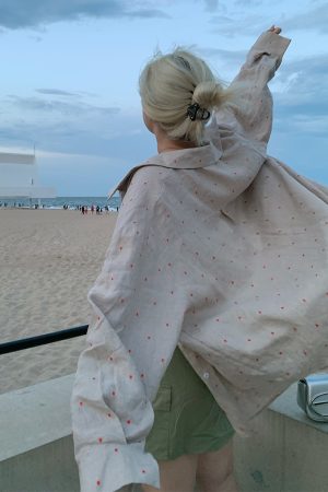 Plus Size Summer Sun Protection Jacket and Long Sleeve Polka Dot Shirt Two-Piece Set for Women - Comfortable and Stylish