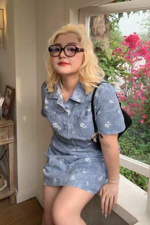 Plus Size Summer Two-Color Rose Print Dress - Washable Long and Short Loose Slimming Style for Effortless Chic Look