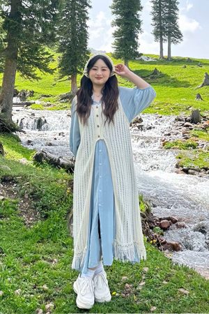 Plus-Size Summer Vacation Two-Piece Set with Tassel Skirt and Hollow-Out Cover-Up Dress - Loose Layered Style for Travel
