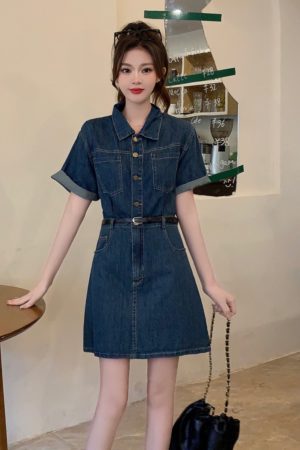 Plus-Size Vintage Denim Dress for Women, Summer A-Line Skirt, Flattering Fit, Chic Hong Kong Style, Perfect for Curvy Figures