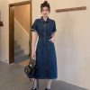 Plus-Size Vintage Denim Dress for Women, Summer A-Line Skirt, Flattering Fit, Chic Hong Kong Style, Perfect for Curvy Figures