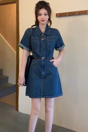Plus-Size Vintage Denim Dress for Women, Summer A-Line Skirt, Flattering Fit, Chic Hong Kong Style, Perfect for Curvy Figures