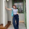 Plus Size Vintage Plaid Fake Two-Piece Casual Wide-Leg Long Pants for Women - Loose Straight-Leg Sports Trousers