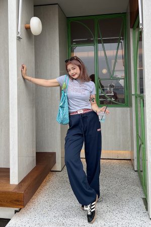 Plus Size Vintage Plaid Fake Two-Piece Casual Wide-Leg Long Pants for Women - Loose Straight-Leg Sports Trousers