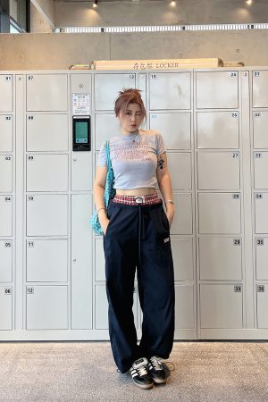 Plus Size Vintage Plaid Fake Two-Piece Casual Wide-Leg Long Pants for Women - Loose Straight-Leg Sports Trousers