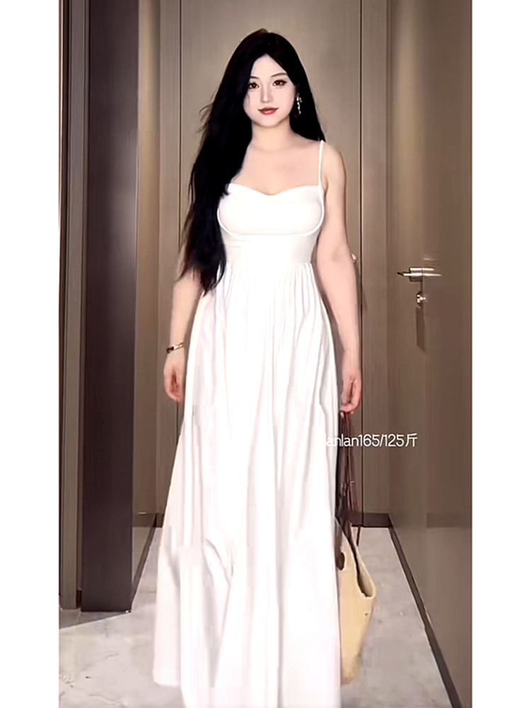 Plus-Size White Camisole Dress for Curvy Figures - French Style, Waist-Cinching, Flattering Sleeveless Summer Dress Plus-Size White Camisole Dress for Curvy Figures - French Style, Waist-Cinching, Flattering Sleeveless Summer Dress