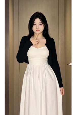 Plus-Size White Camisole Dress for Curvy Figures - French Style, Waist-Cinching, Flattering Sleeveless Summer Dress