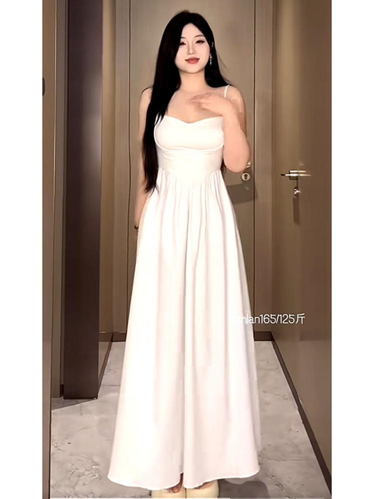 Plus-Size White Camisole Dress for Curvy Figures - French Style, Waist-Cinching, Flattering Sleeveless Summer Dress Plus-Size White Camisole Dress for Curvy Figures - French Style, Waist-Cinching, Flattering Sleeveless Summer Dress