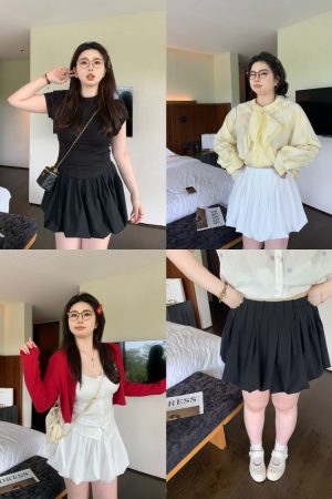 Plus Size White Floral Bud Puffy Half Skirt - Slimming Cloud Alice Style Short Skirt for a Chic 90s Y2K Look