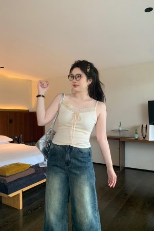 Plus Size White Lace Edge Layered Camisole Tank Top - Slightly Chubby Inner Layer, Perfect for Y2K and Korean Style Outfits