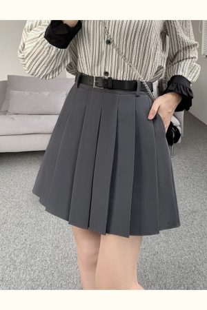 Plus Size White Pleated A-Line Skirt for Women - High-Waisted College Style, Spring/Summer, Anti-Exposure Half Skirt Pants